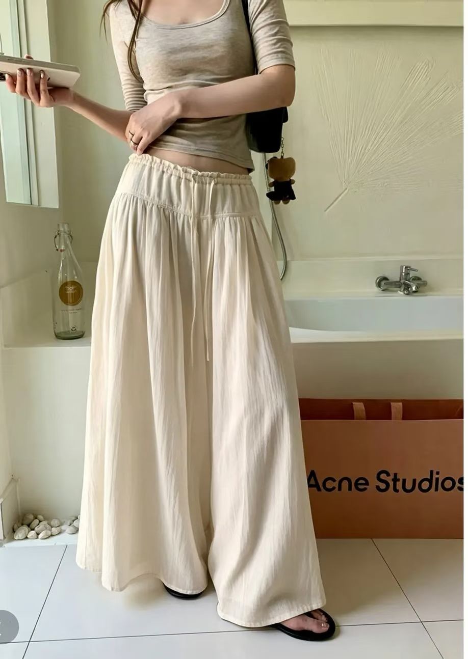 한 부서 느긋한 넓은 다리 도루 가을 고급 센스 구름 바지 여름 얇은 스타일 여성 프릴 핀치 Pleat 루즈핏 캐주얼 치마바지