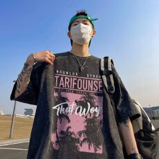 批发短袖t恤男夏季100%水洗美式高街<b class='q'>嘻哈</b>潮牌半袖体恤衫复古做旧短袖