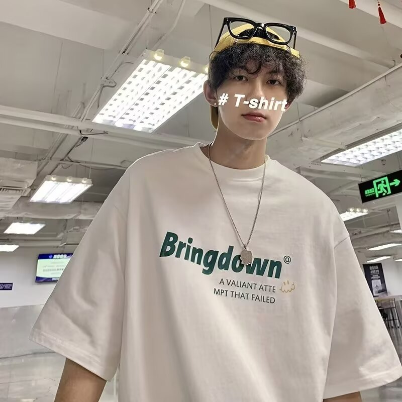 남성 무거운 티셔츠 남자 순면 반팔 남자 여름 아메리칸 동정 2025 새로운 빅 사이즈 남성 의류 여름 드레스 맨위