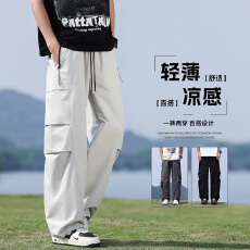 批发冰丝裤子夏季薄款男裤2025新款凉感宽松直筒速干裤夏天男士休闲裤