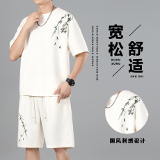 批发中国风男装套装男款高端年轻套装中国风男士汉服大码上衣裤子