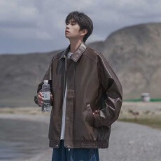 批发美式复古pu皮衣外套男<b class='q'>秋</b>冬棕色男生皮夹<b class='q'>秋</b>季男装<b class='q'>秋</b>冬皮夹克<b class='q'>秋</b>男款