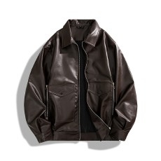 批发跨境<b class='q'>秋</b>冬款2025年男装皮衣韩版<b class='q'>秋</b>季翻领外套防风防水外套