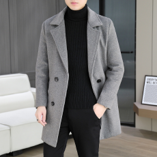 批发秋<b class='q'>冬</b>款新款毛呢大衣外套潮流纯色百搭大衣青年男士中长款加棉外套