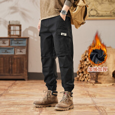 加绒男士工装裤潮牌多口袋宽松束脚哈伦裤春秋季新款休闲长裤子裤
