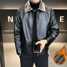 批发2025秋冬新款男士加绒皮衣夹克时尚潮流帅气休闲保暖外套