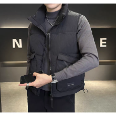 批发冬季新款工装立领羽绒棉马甲潮牌白鸭绒休闲无袖外套保暖加厚坎肩