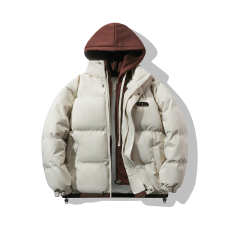 批发假两件连帽棉衣男女同款冬季御寒保暖棉服加厚宽松棉袄外套