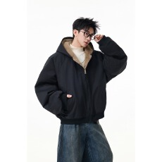 批发美式短款休闲夹克棉服鱼骨纹男女2025冬季新款座山雕双面穿外套