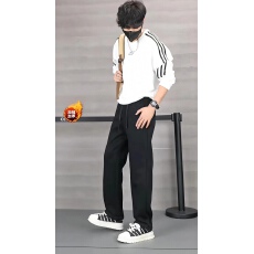 空气层华棉休闲裤男秋冬季潮牌运动阔腿直筒脚裤冬装加绒加厚裤子