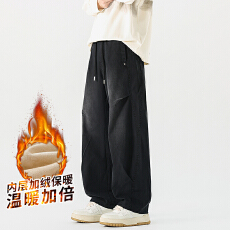 美式弯刀裤休闲裤加绒宽松阔腿裤长裤加绒秋季新品时尚潮流男