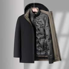 品质款鹅绒服男装冬季新款厚款两件套可脱胆羽绒服冬商务男装