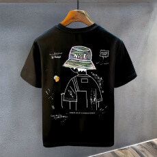 批发2026新款短袖t恤男高质量纯棉夏季宽松大码重磅简约<b class='q'>时尚</b>印花上衣
