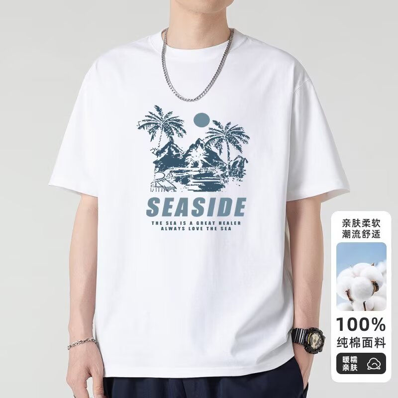 아메리칸 무거운 반팔 티셔츠 남자 여름 ins 트렌드 잘 생긴 라운드 파일럿 포트 바람 루즈핏 캐주얼 맨위 남성 새로운