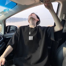 批发100%纯棉220g紧密赛络五分袖简约小标短袖t恤男士宽松百搭基础款