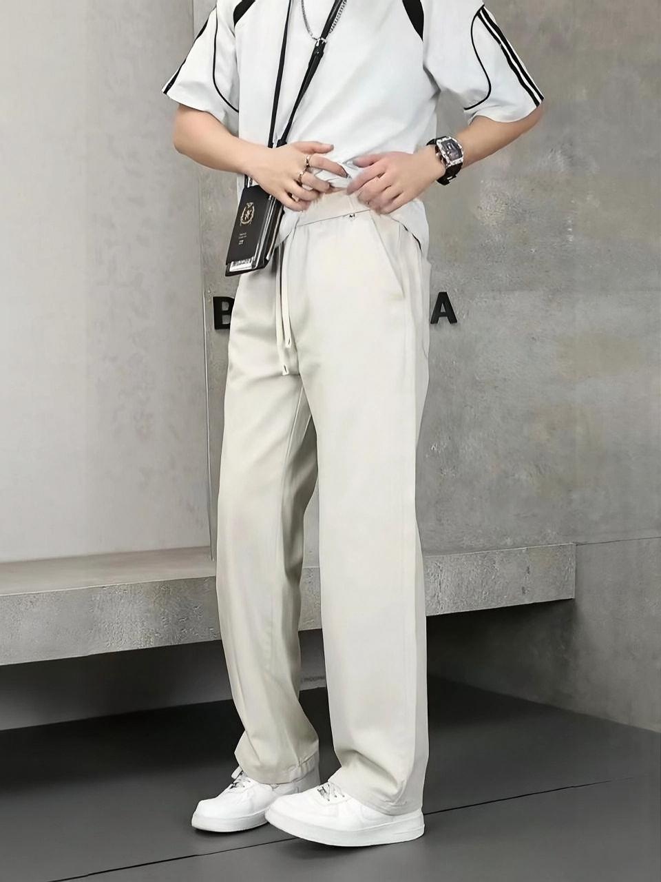 봄 여름 워시 물 면직물 캐주얼 바지 넓은 다리 모통이 칼 바지 스트레이트 팬츠 캐주얼 바지