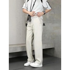 春夏洗水棉布休闲裤阔腿弯刀裤直筒裤休闲裤