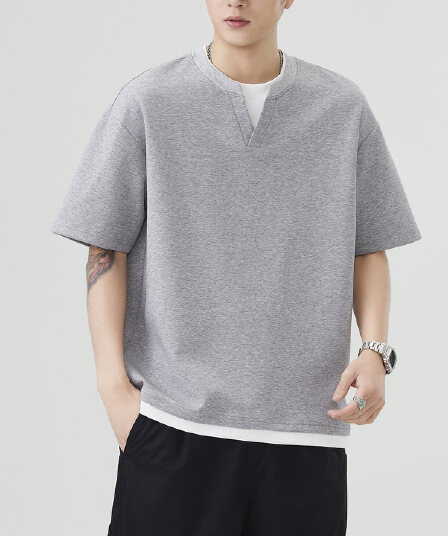 조수 브랜드 페이크 레이어드 반팔 라운드 넥 티셔츠 남자