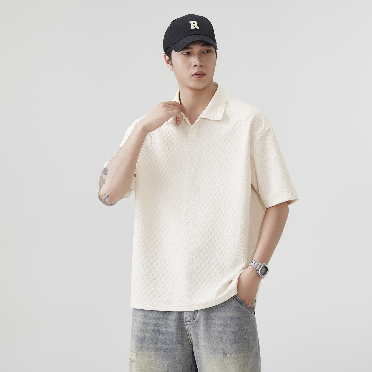 조수 브랜드 자카드 폴로 칼라 반팔 POLO 셔츠 남자