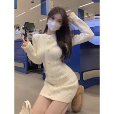 批发矮个子145XXS秋冬纯欲<b class='q'>甜美</b>修身显瘦包臀菱格打底针织连衣裙女约会