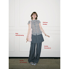 批发ACOSEY 羊毛条纹<b class='q'>镂空</b>针织<b class='q'>开衫</b>双排贝壳羊驼绒毛织上衣