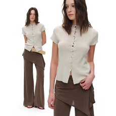 ReAimNess*趣味多纽扣设计 夏日透气薄款针织开衫上衣女