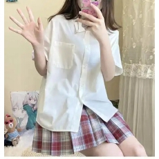 批发酷丝绵+有口袋款JK制服<b class='q'>衬衣</b>冬新款学院风白色<b class='q'>短袖</b>学生<b class='q'>衬衫</b>上衣女