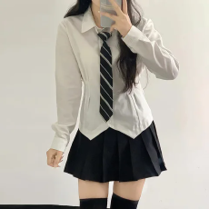 批发酷丝绵双修款收腰JK制服纯欲风白色长袖修身辣妹衬衫女春夏秋<b class='q'>冬</b>季