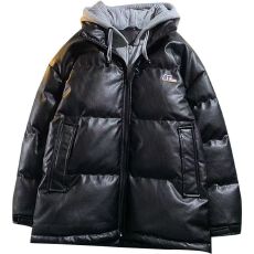 批发假两件棉服<b class='q'>男</b>款冬季宽松休闲加厚保暖棉衣外套日系潮流连帽棉袄子