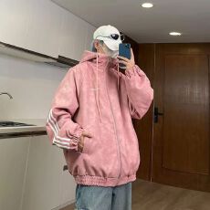 批发美拉德三条杠棉衣<b class='q'>男</b>冬季加厚羊羔绒百搭棉服美式潮牌连帽情侣外套