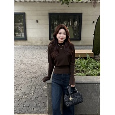 韩系气质半高领喇叭袖针织衫女秋冬收腰显瘦长袖打底衫