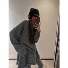 批发厚实保暖拉链毛衣+花苞短裙两件套2025年秋<b class='q'>冬</b>新品懒人针织套装裙