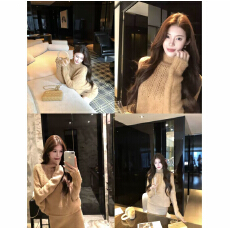 批发冬季保暖上下套装显瘦高长袖针织衫保暖半身裙套装女