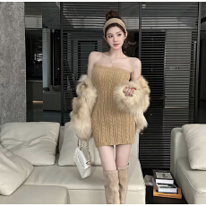 批发25<b class='q'>冬</b>高腰显瘦包臀遮肉半身裙绞花针织裙