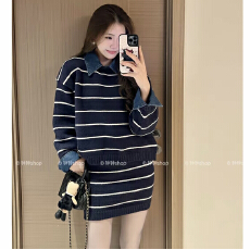 批发针织假两件可拆<b class='q'>牛仔</b>领套头毛衣包臀半身短裙时尚套装