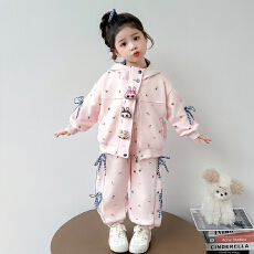 批发<b class='q'>女童</b>秋<b class='q'>装</b>拉布套装2025新款休闲洋气儿童春秋连帽运动两件套