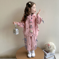 批发<b class='q'>女童</b>秋<b class='q'>装</b>拉布套装2025新款休闲洋气儿童春秋连帽运动两件套