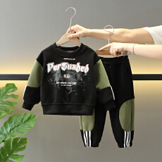 批发<b class='q'>男</b>童<b class='q'>加绒</b>加厚套装2025秋冬新款儿童洋气帅气运动卫衣两件套