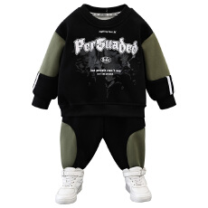 批发<b class='q'>男</b>童<b class='q'>加绒</b>加厚套装2025秋冬新款儿童洋气帅气运动卫衣两件套