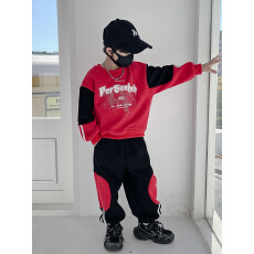 批发<b class='q'>男</b>童<b class='q'>加绒</b>加厚套装2025秋冬新款儿童洋气帅气运动卫衣两件套