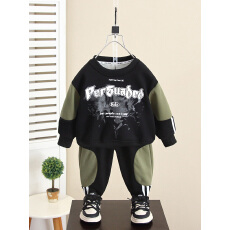 批发<b class='q'>男</b>童<b class='q'>加绒</b>加厚套装2025秋冬新款儿童洋气帅气运动卫衣两件套