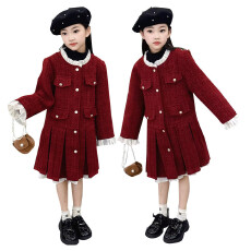 批发<b class='q'>女童</b>裙<b class='q'>子</b>新款2025洋气儿童香风加绒秋冬中大童冬季红色<b class='q'>连衣裙</b>