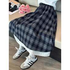 批发格子裙女童春<b class='q'>夏</b>秋装半身裙新款儿童春季中大童女孩花边格子半身裙