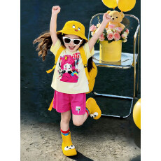 批发<b class='q'>女童</b>短<b class='q'>袖套</b>装2026夏季新款洋气女孩短裤两件套韩版卡通休闲