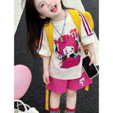 批发<b class='q'>女童</b>短<b class='q'>袖套</b>装韩版夏季洋气新款短裤女孩儿童两件套卡通休闲