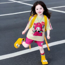批发<b class='q'>女童</b>短<b class='q'>袖套</b>装夏季新款儿童多巴胺韩版洋气女孩两件套短裤休闲
