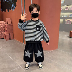 批发<b class='q'>男</b>童<b class='q'>春</b>季<b class='q'>条纹</b><b class='q'>卫衣</b>套装儿童休闲衣服2026新款帅气小<b class='q'>男</b>孩两件套