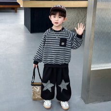 批发<b class='q'>男</b>童<b class='q'>春</b>季<b class='q'>条纹</b><b class='q'>卫衣</b>套装儿童休闲衣服2026新款帅气小<b class='q'>男</b>孩两件套