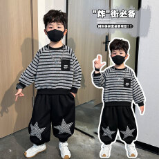 批发<b class='q'>男</b>童<b class='q'>春</b>季<b class='q'>条纹</b><b class='q'>卫衣</b>套装时髦儿童休闲衣服2026新款小<b class='q'>男</b>孩两件套