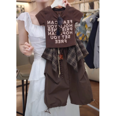 批发女童夏季套装2026新款洋气女宝宝夏装无袖上衣不规则工装裤两件套